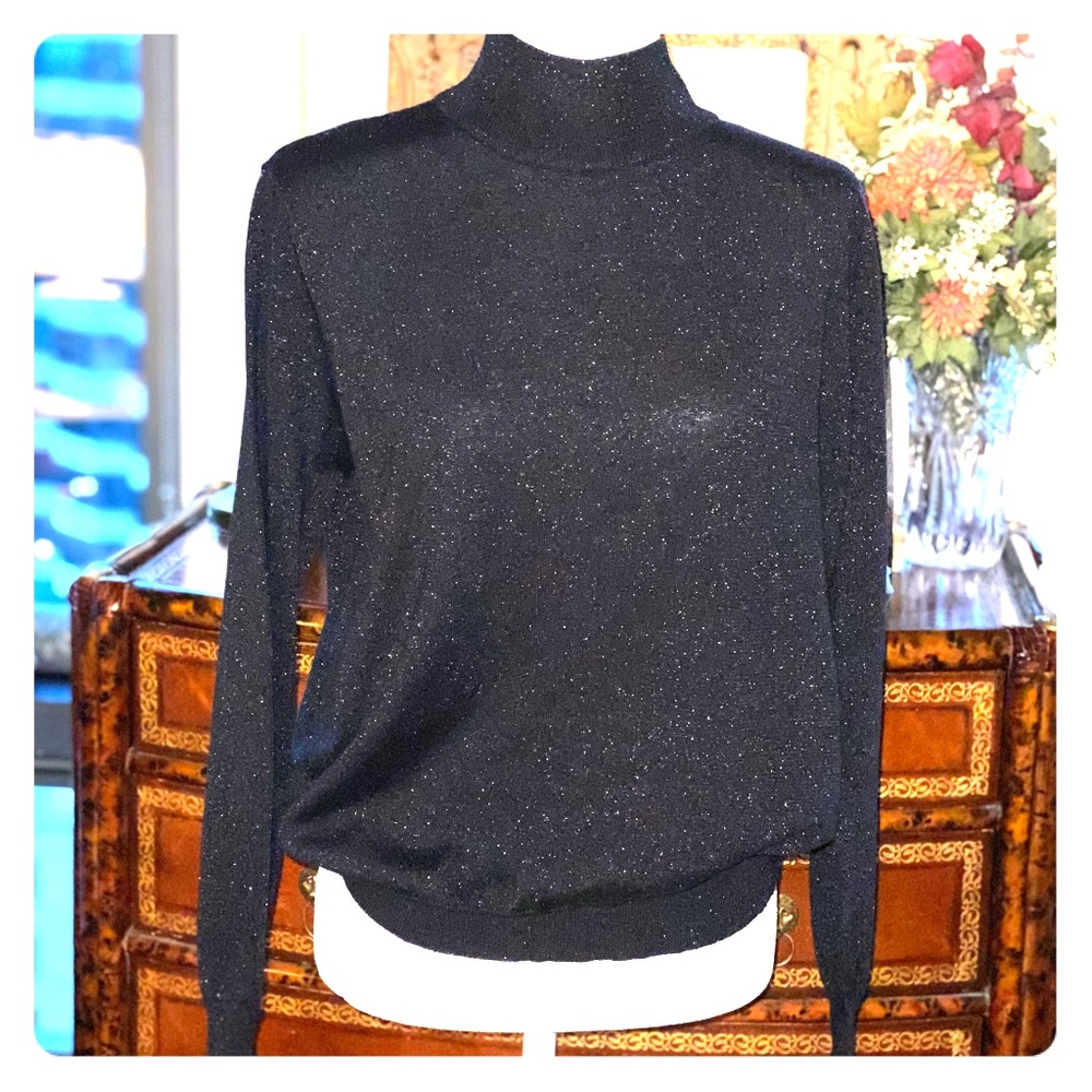 🔥 Black Sparkly Mock Turtleneck Sweater